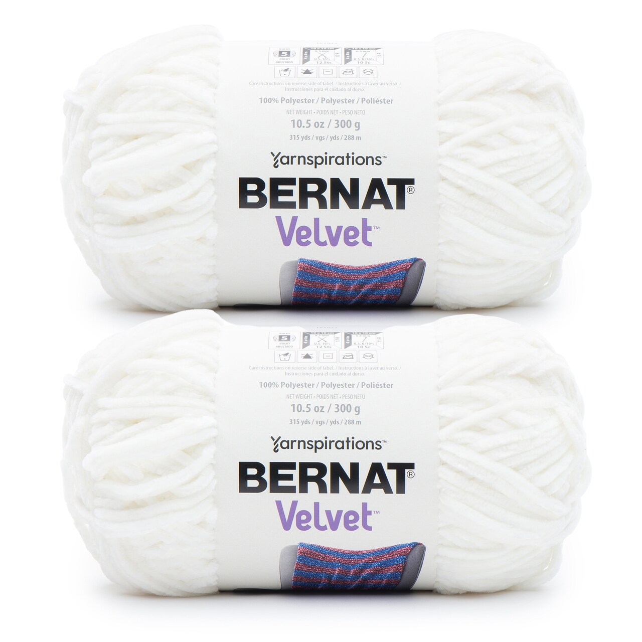 Bernat Velvet White Yarn - 2 Pack of 300g/10.5oz - Polyester - 5 Bulky - 315 Yards - Knitting/Crochet